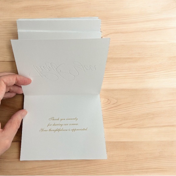 NEW Sympathy Thank You Cards 25 Notes Envelopes Gold Tone Writing White Cards - Picture 2 of 6